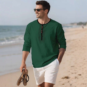 Men's Solid Color Linen Loose Casual Sport Long Sleeve
