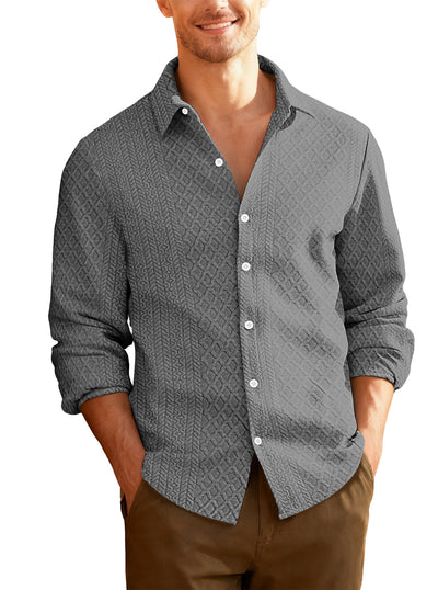 Knitted Floral Casual Sports Fashion Jacket Men's Lapel Long Sleeve Shirt