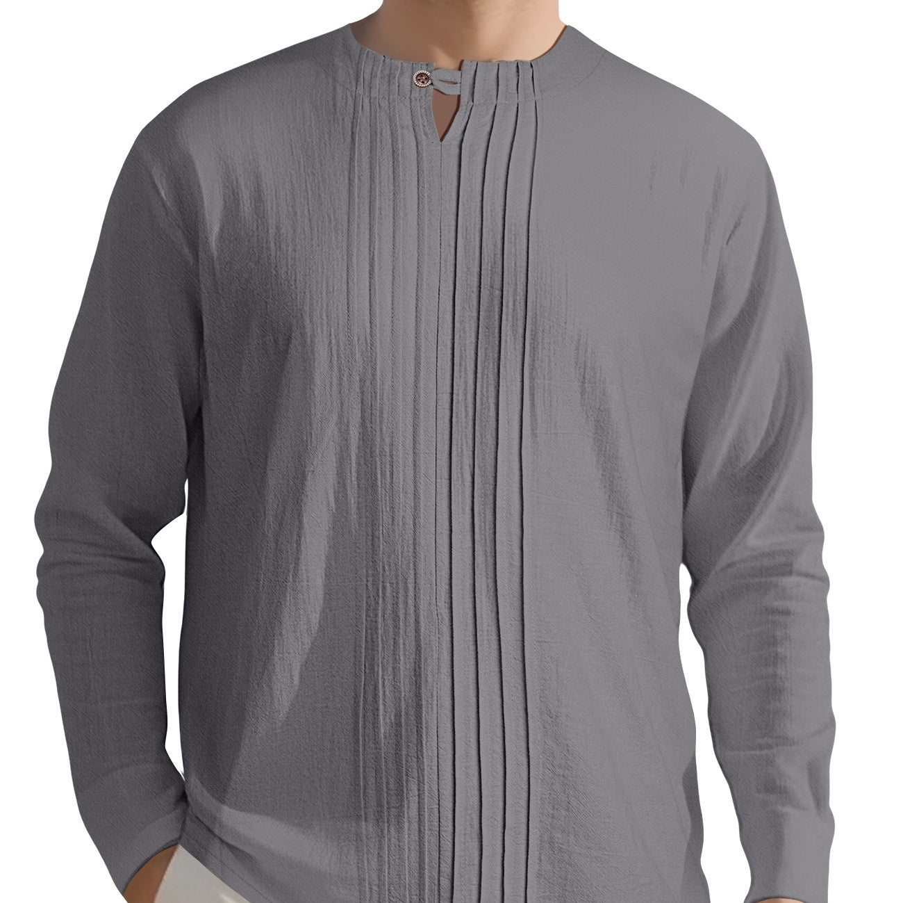 Long Sleeve New Solid Color Linen Design European And American Men's Casual