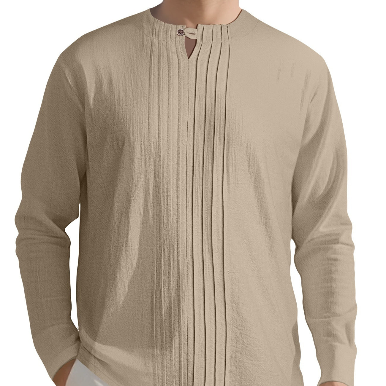 Long Sleeve New Solid Color Linen Design European And American Men's Casual