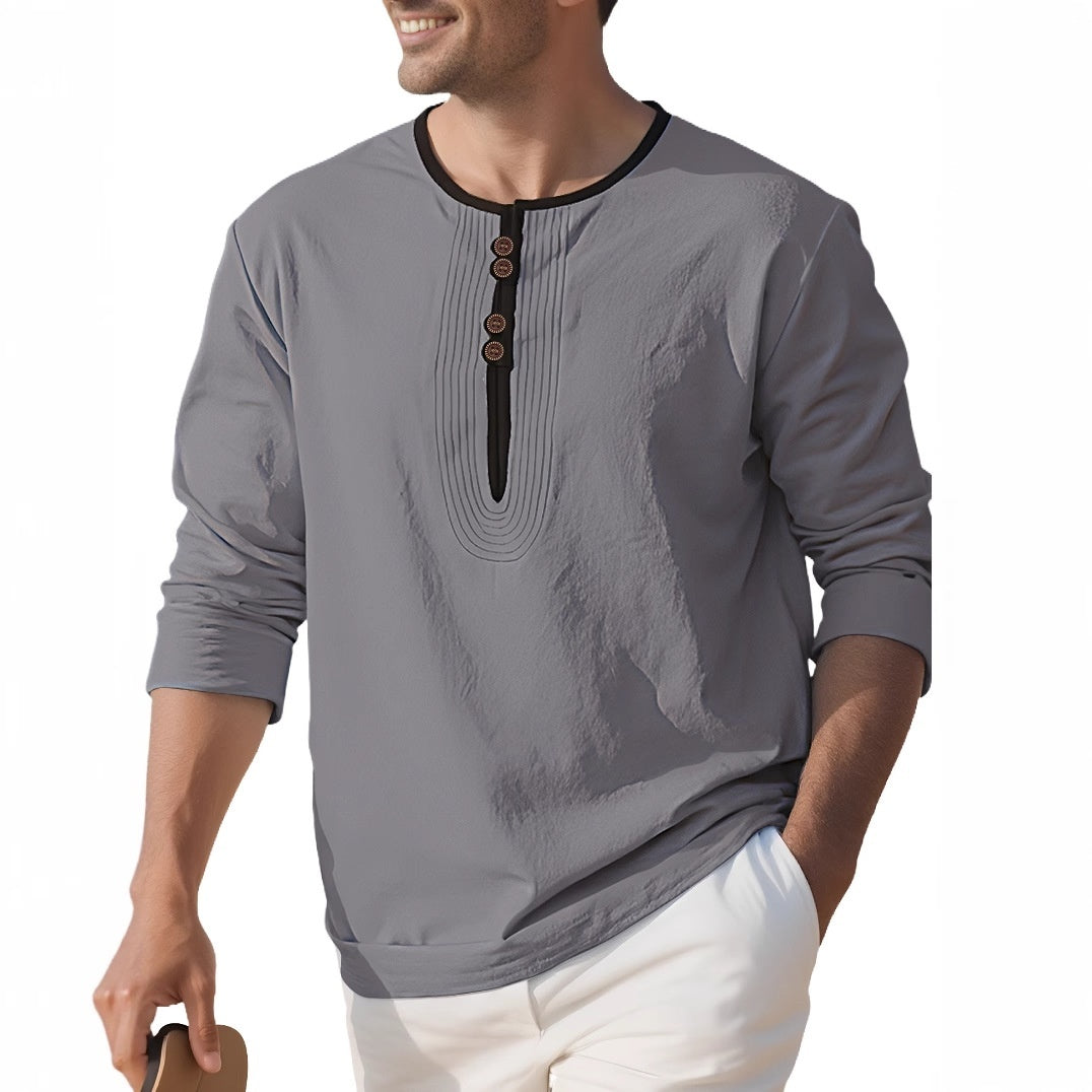 Men's Solid Color Linen Loose Casual Sport Long Sleeve