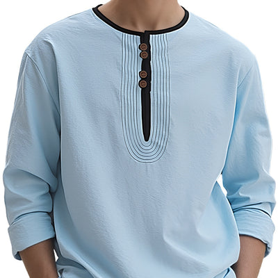 Men's Solid Color Linen Loose Casual Sport Long Sleeve