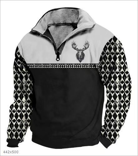 Digital Print Stand Collar Men's Street Zip-up Hoodie