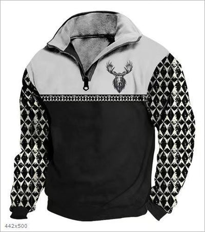 Digital Print Stand Collar Men's Street Zip-up Hoodie