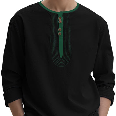 Men's Solid Color Linen Loose Casual Sport Long Sleeve