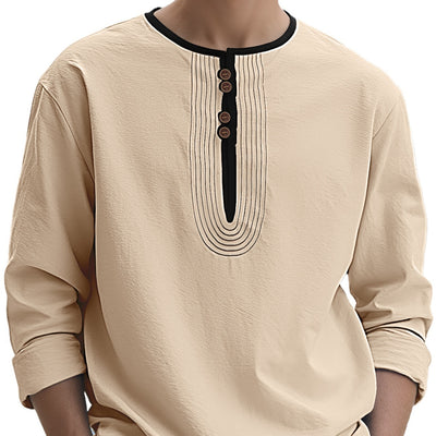 Men's Solid Color Linen Loose Casual Sport Long Sleeve