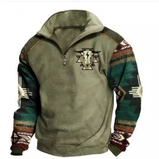 Digital Print Stand Collar Men's Street Zip-up Hoodie