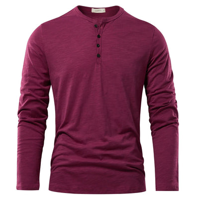 Men's Solid Color Casual Cotton Long-sleeved Top