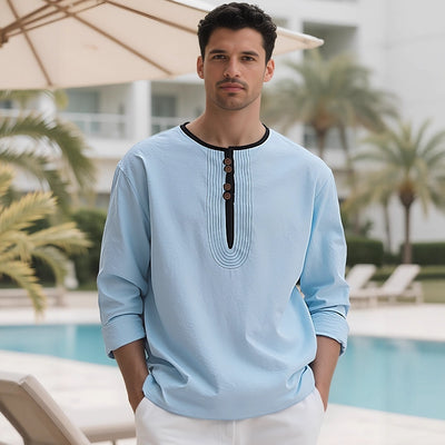 Men's Solid Color Linen Loose Casual Sport Long Sleeve