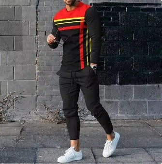 Men's Ethnic Style Printed Long Sleeve Trousers Suit