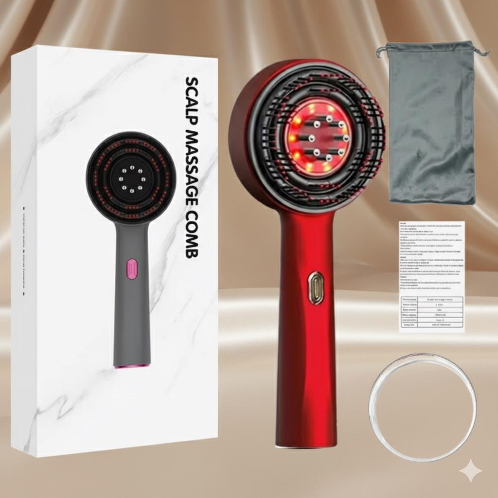 Peigne de Massage Électrique avec Thérapie par Lumière Rouge et Vibration – Brosse de Cuir Chevelu pour la Pousse des Cheveux, Anti-Chute, Applicateur d’Huile ou de Sérum Capillaire