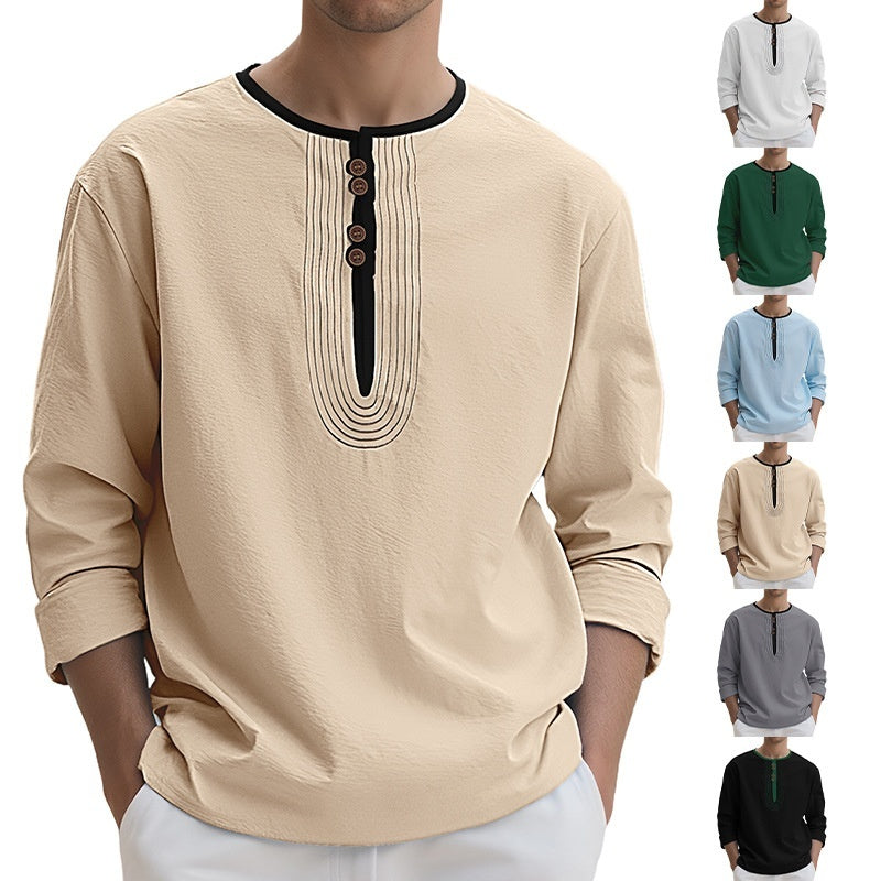 Men's Solid Color Linen Loose Casual Sport Long Sleeve
