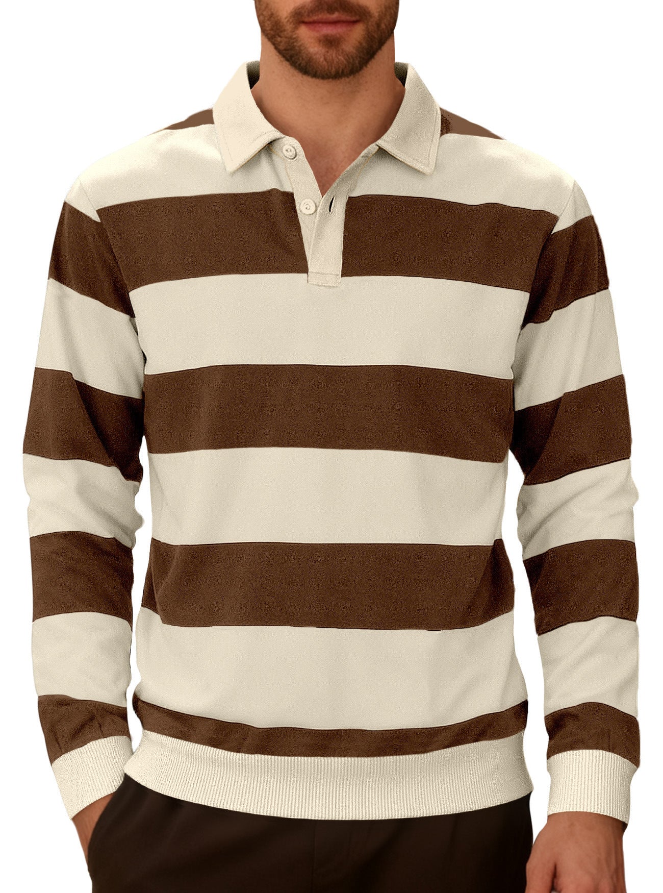 Business Knitwear Striped Contrasting Color Button Long Sleeve