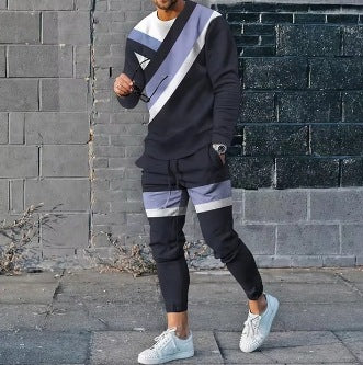 Men's Ethnic Style Printed Long Sleeve Trousers Suit