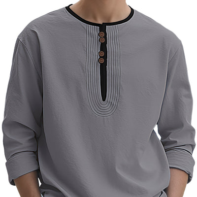 Men's Solid Color Linen Loose Casual Sport Long Sleeve