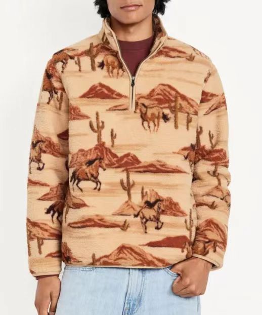 Digital Print Stand Collar Men's Street Zip-up Hoodie