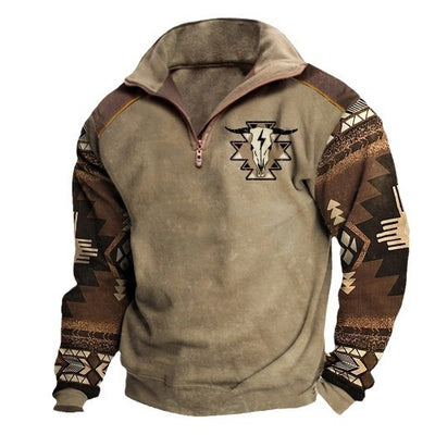 Digital Print Stand Collar Men's Street Zip-up Hoodie