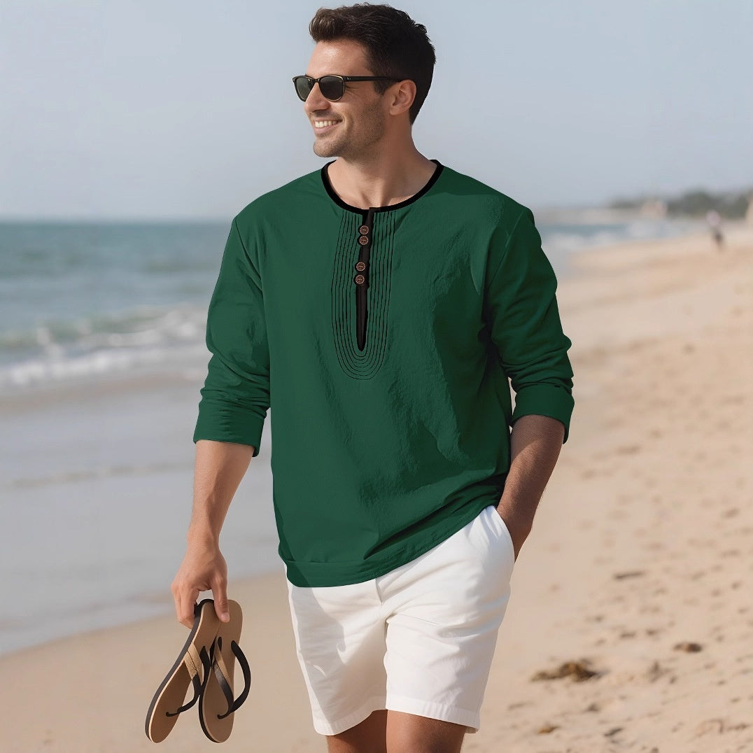 Men's Solid Color Linen Loose Casual Sport Long Sleeve
