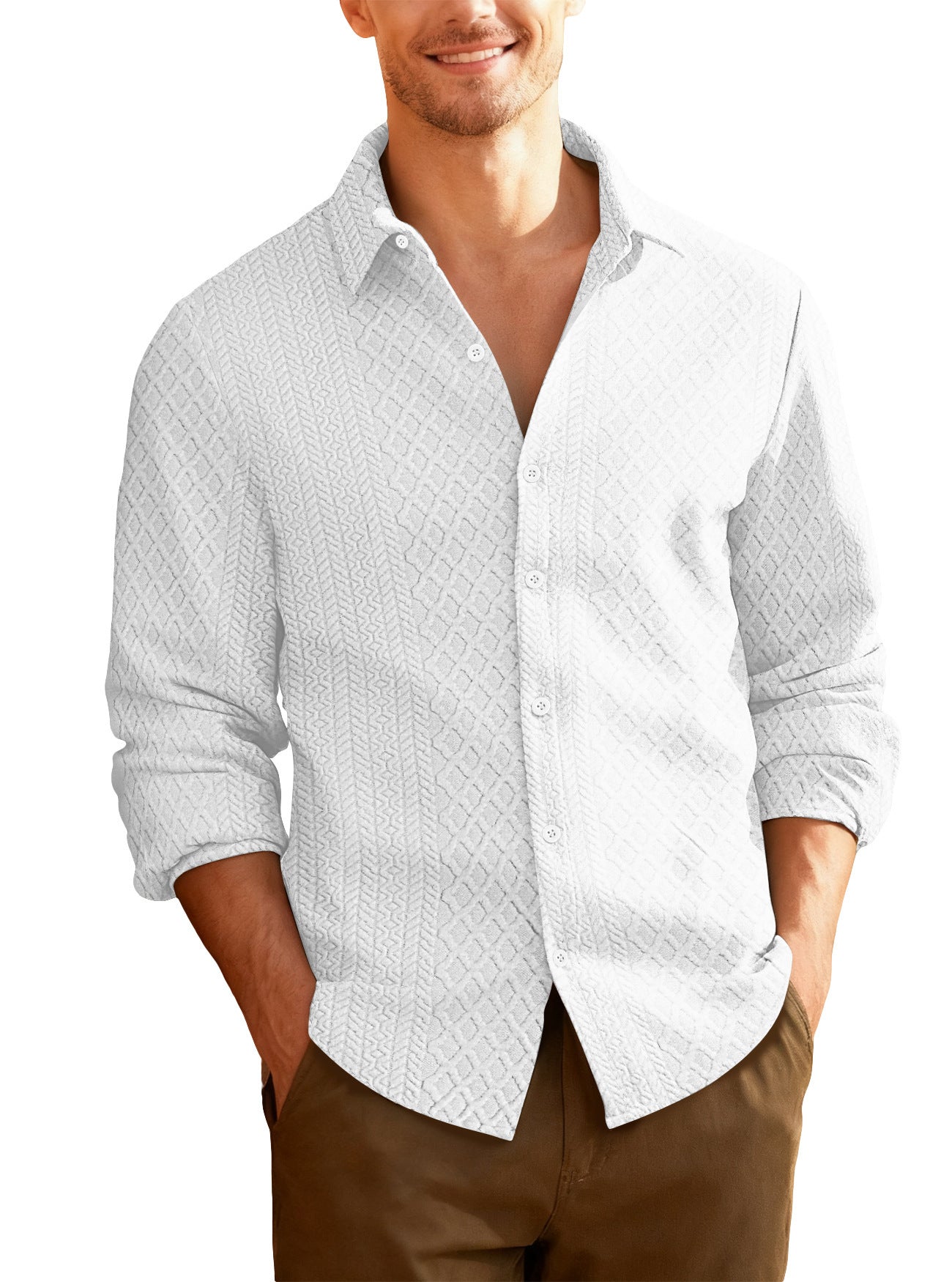 Knitted Floral Casual Sports Fashion Jacket Men's Lapel Long Sleeve Shirt