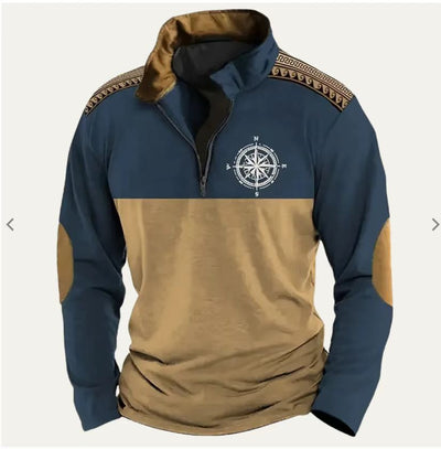 Digital Print Stand Collar Men's Street Zip-up Hoodie