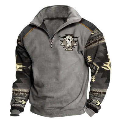Digital Print Stand Collar Men's Street Zip-up Hoodie