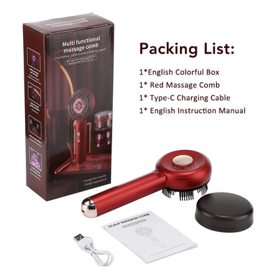 Peigne de Massage Électrique avec Thérapie par Lumière Rouge et Vibration – Brosse de Cuir Chevelu pour la Pousse des Cheveux, Anti-Chute, Applicateur d’Huile ou de Sérum Capillaire