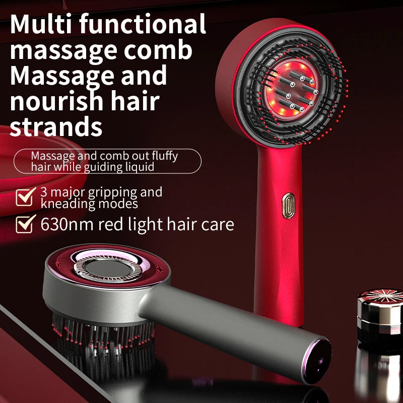 Peigne de Massage Électrique 3 Modes – Peigne Portable avec Laser Rouge pour Follicules Capillaires, avec Applicateur d’Huile Essentielle