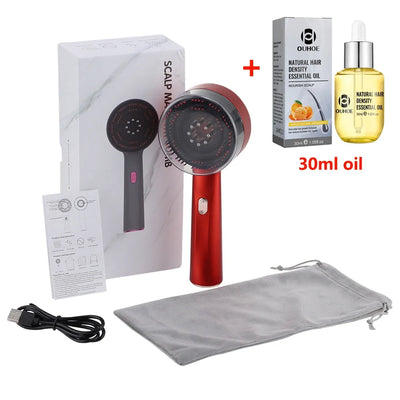Peigne de Massage Électrique 3 Modes – Peigne Portable avec Laser Rouge pour Follicules Capillaires, avec Applicateur d’Huile Essentielle
