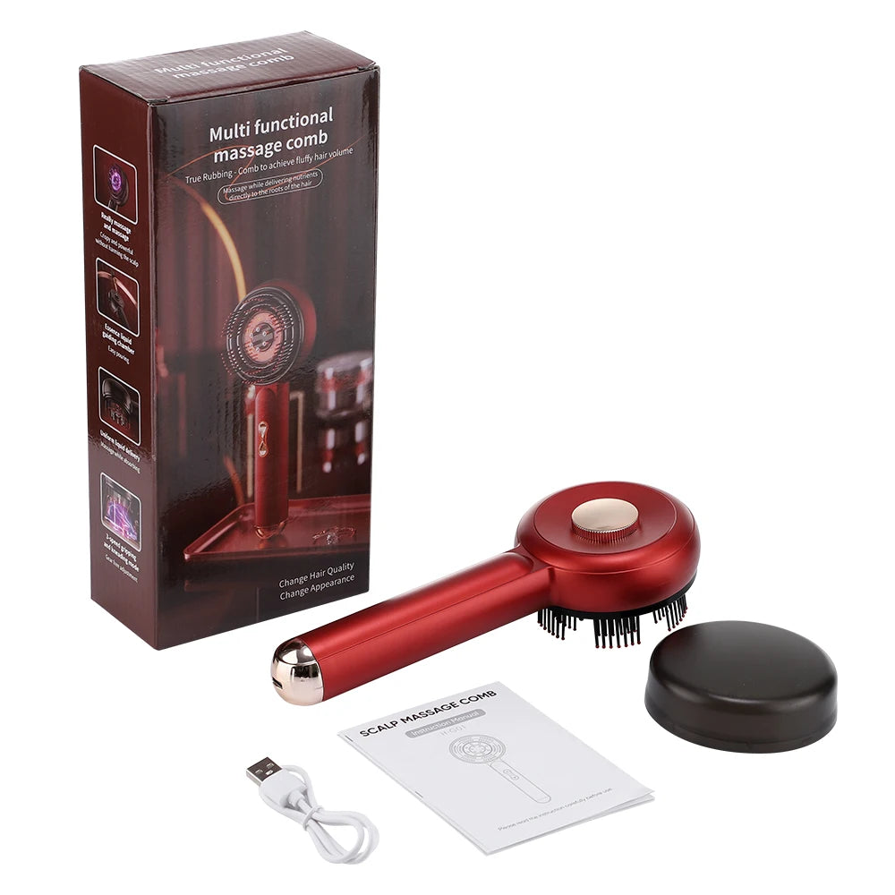 Peigne de Massage Électrique 3 Modes – Peigne Portable avec Laser Rouge pour Follicules Capillaires, avec Applicateur d’Huile Essentielle
