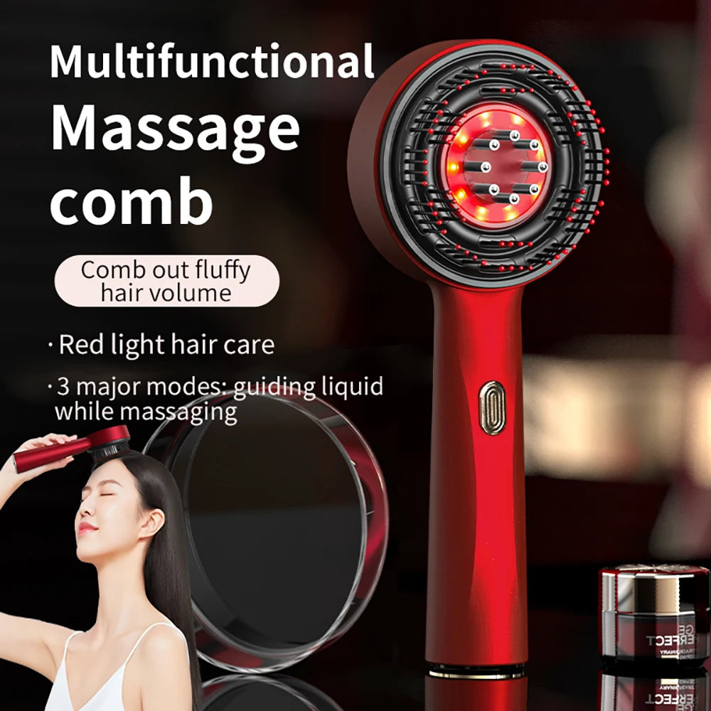Peigne de Massage Électrique 3 Modes – Peigne Portable avec Laser Rouge pour Follicules Capillaires, avec Applicateur d’Huile Essentielle