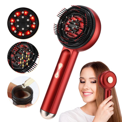 Peigne de Massage Électrique avec Thérapie par Lumière Rouge et Vibration – Brosse de Cuir Chevelu pour la Pousse des Cheveux, Anti-Chute, Applicateur d’Huile ou de Sérum Capillaire