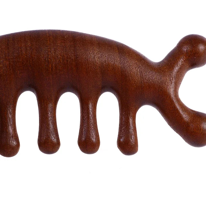 Peigne de Massage en Bois – Multifonction pour le Soin du Cuir Chevelu et des Méridiens de la Tête, Gua Sha Visage/Yeux/Épaules/Nuque, Dents Larges Antistatiques