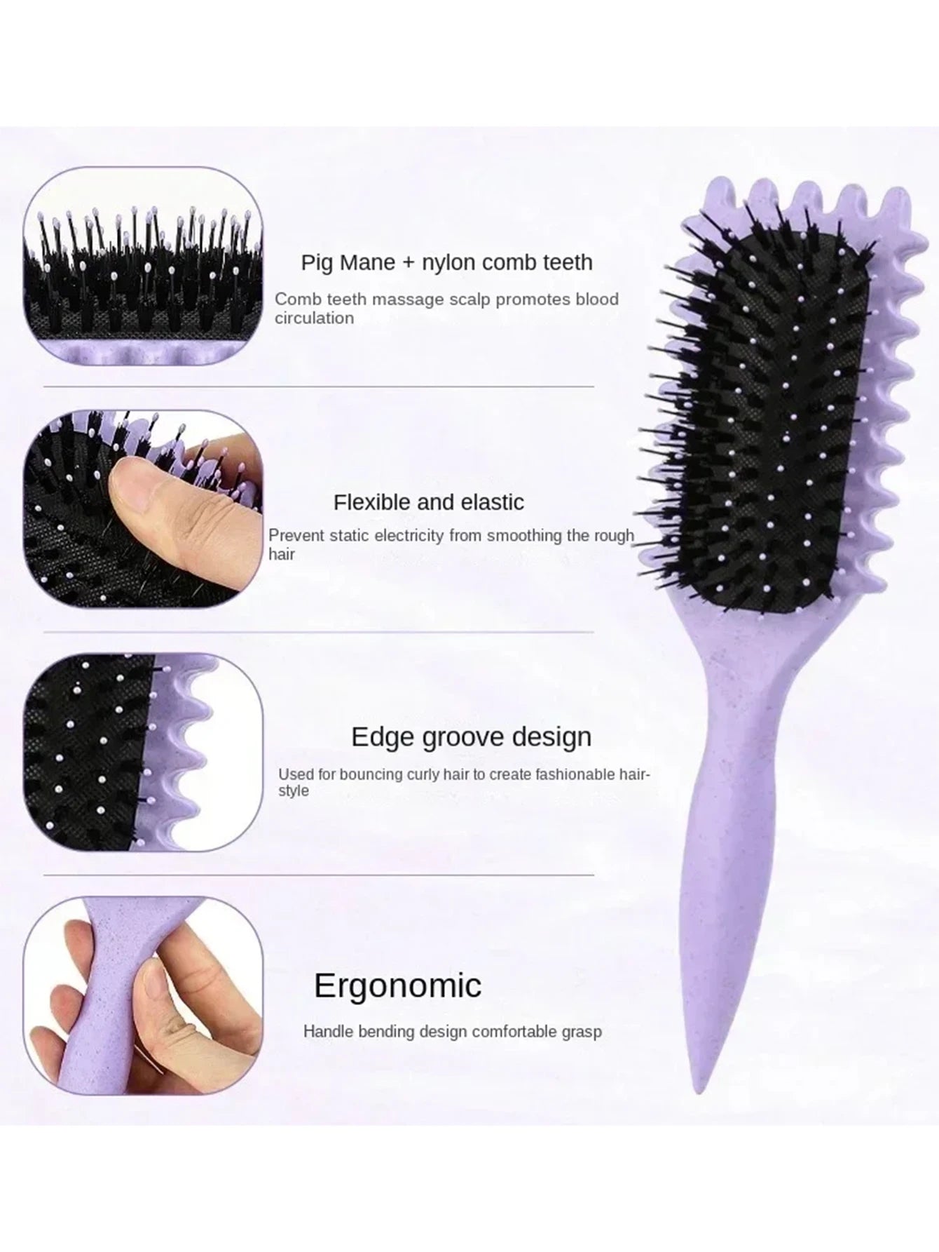 1 Brosse de Coiffage pour Définition des Boucles – Brosse Anti-Rides pour Cheveux Bouclés Humides et Emmêlés – Peigne pour Coiffer les Boucles – Outil de Styling pour Cheveux Bouclés