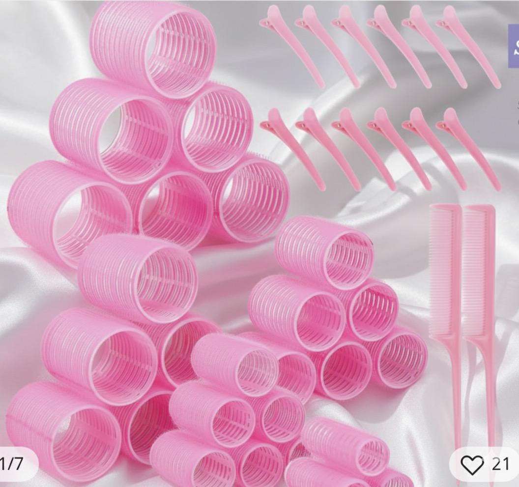 33 Rouleaux/Boucles de Cheveux Auto-agrippants – Sans Chaleur, avec Pinces et Peigne à Queue – Pour Cheveux Longs, Mi-longs et Courts