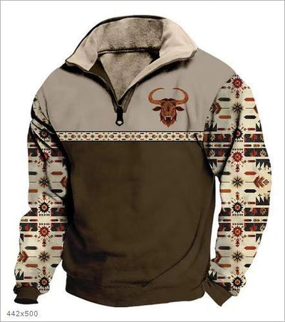 Digital Print Stand Collar Men's Street Zip-up Hoodie