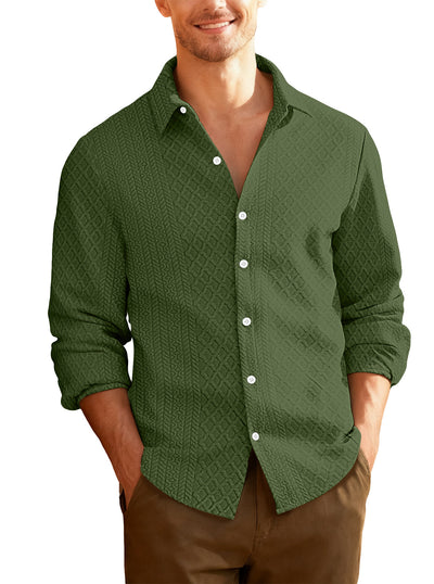 Knitted Floral Casual Sports Fashion Jacket Men's Lapel Long Sleeve Shirt