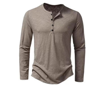 Men's Solid Color Casual Cotton Long-sleeved Top