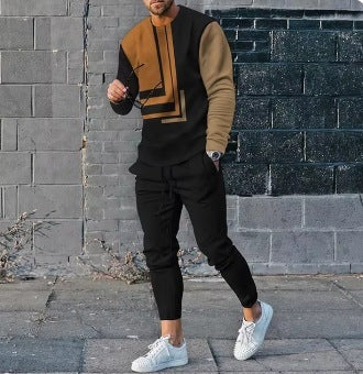 Men's Ethnic Style Printed Long Sleeve Trousers Suit