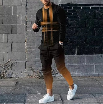 Men's Ethnic Style Printed Long Sleeve Trousers Suit