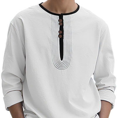 Men's Solid Color Linen Loose Casual Sport Long Sleeve