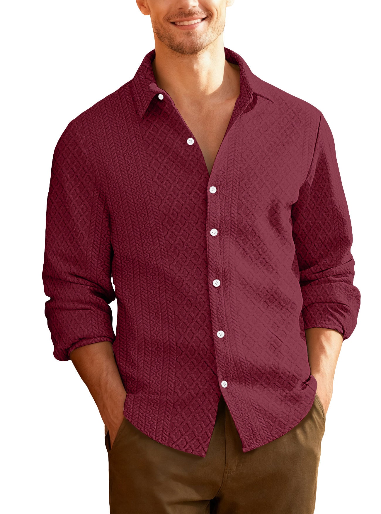 Knitted Floral Casual Sports Fashion Jacket Men's Lapel Long Sleeve Shirt