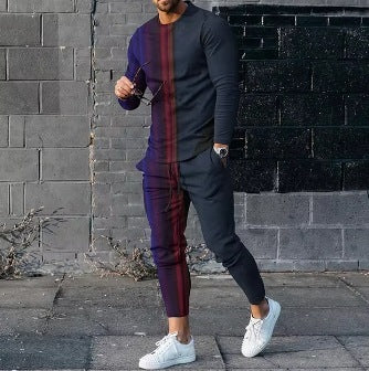 Men's Ethnic Style Printed Long Sleeve Trousers Suit