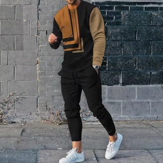 Men's Ethnic Style Printed Long Sleeve Trousers Suit